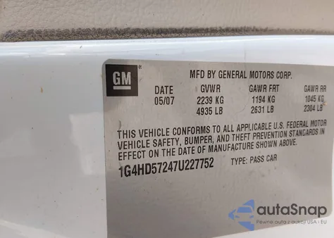 2007 Buick Lucerne Cxl from USA, damaged, VIN 1G4HD57247U227752